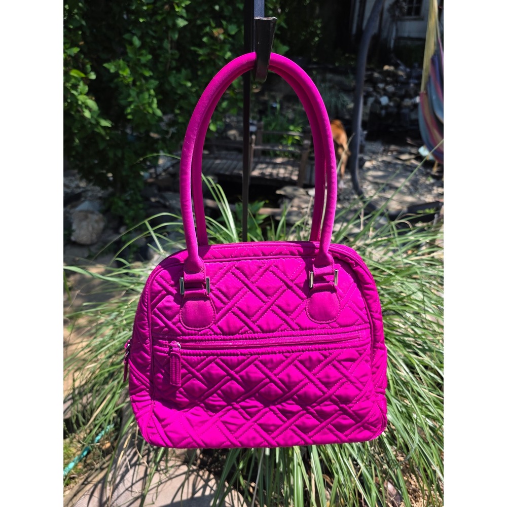 Vera Bradley Magenta Pink Quilted Microfiber Shoulder Bag Turn Lock Handbag - Picture 5 of 10